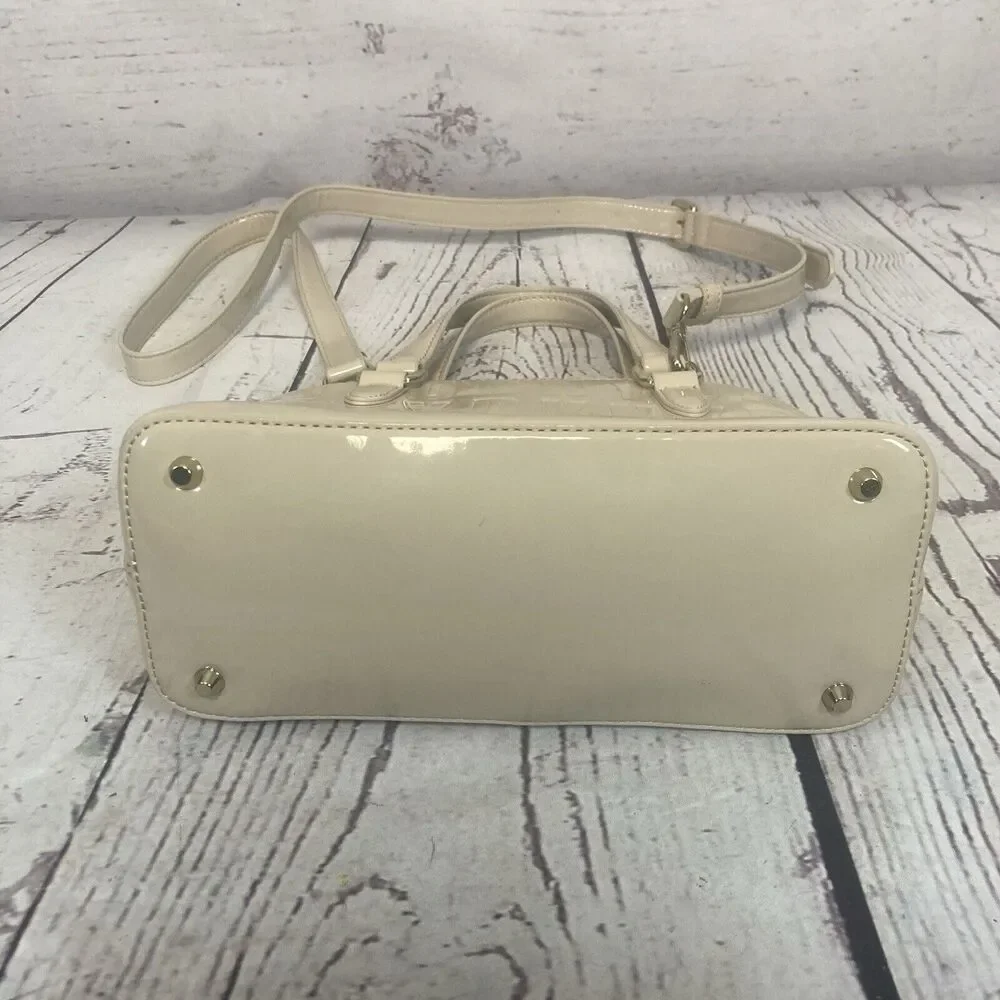 Dkny PVC‎ Monogram Embossed Satchel Beige Small Chic Everyday Adjustable Stap
